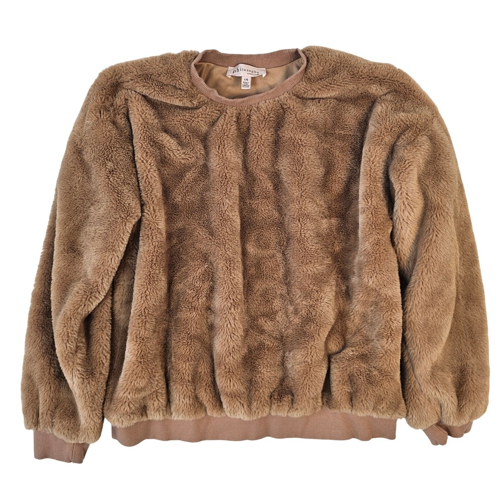 Philosophy Republic Clothing Faux Fur Sweatshirt Brown Crewneck‎ Pullover Large